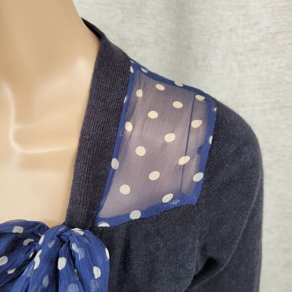 Sparrow Anthropologie Navy Blue Polka Dot Accent Cardigan Sweater Silk Linen - Picture 3 of 10